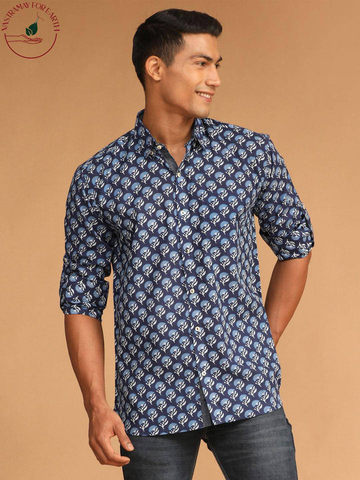 SHVAAS BY VASTRAMAY Men's Blue Printed Shirt - Uboric