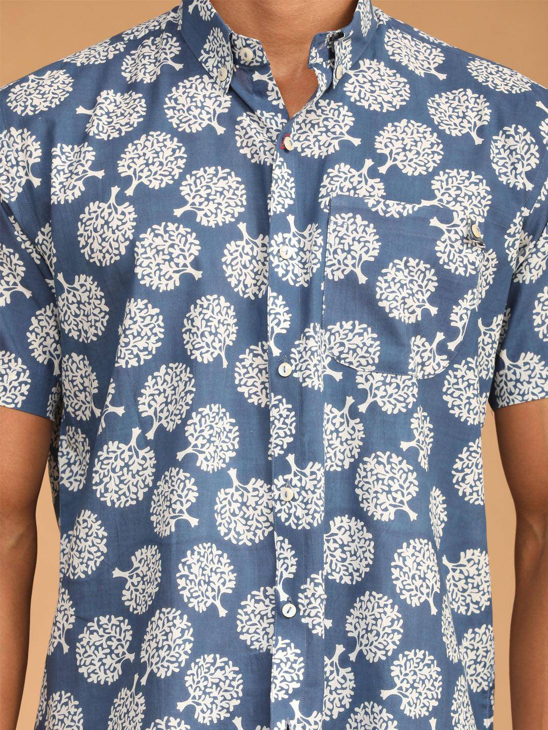 SHVAAS BY VASTRAMAY Men's Blue Printed Short Sleeve Shirt - Uboric