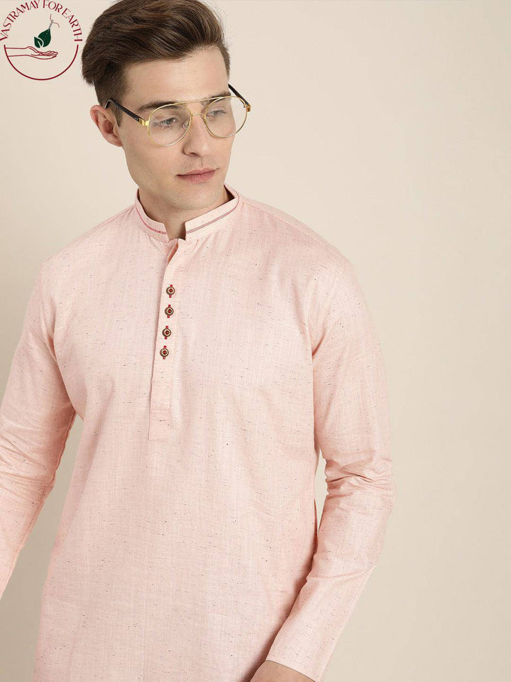 SHVAAS By VASTRAMAY Men's Pink Pure Cotton Short Kurta - Uboric