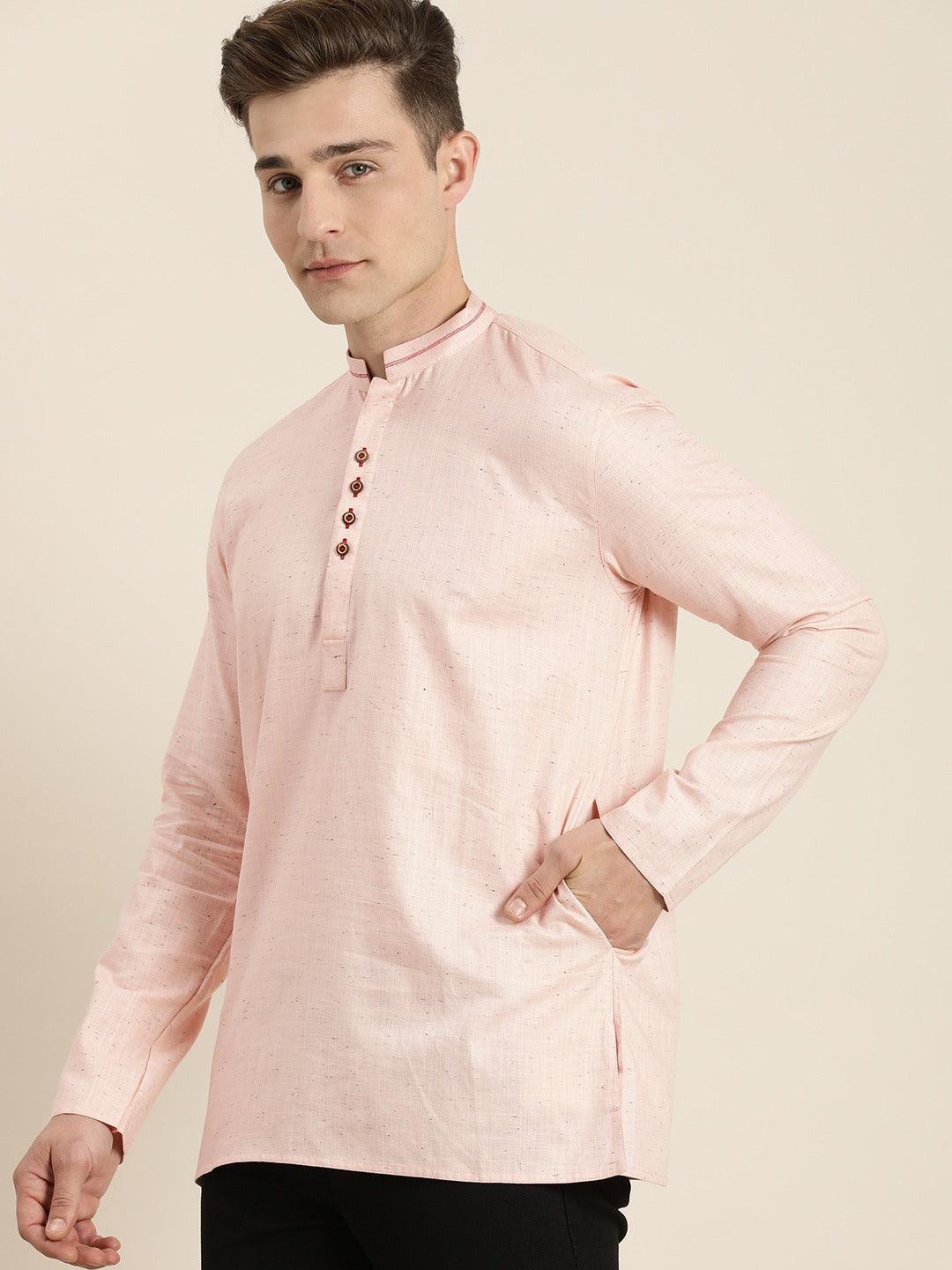 SHVAAS By VASTRAMAY Men's Pink Pure Cotton Short Kurta - Uboric