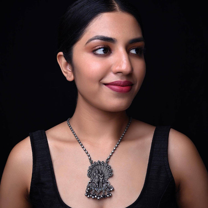 Sonal Long Oxidised Neckpiece With Temple Motif - Uboric