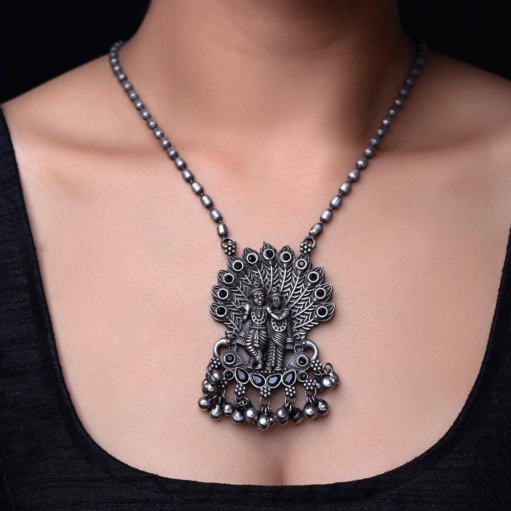 Sonal Long Oxidised Neckpiece With Temple Motif - Uboric