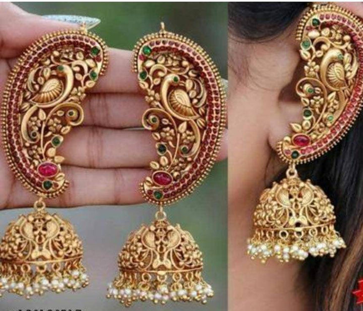 Southindian Temple Gold Plated Earrings, Indian Jhumka, Indian Earrings, Golden Indian Earrings, Bollywood Earrings, Afghani Earrings, Gifts - Uboric