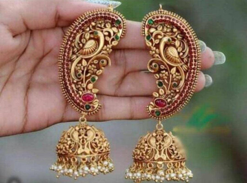 Southindian Temple Gold Plated Earrings, Indian Jhumka, Indian Earrings, Golden Indian Earrings, Bollywood Earrings, Afghani Earrings, Gifts - Uboric