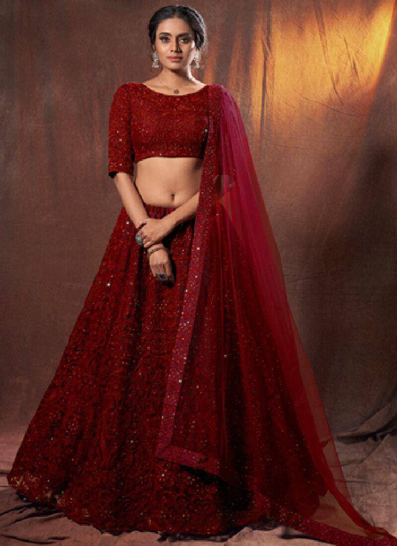 Stylish Maroon Resham Work Detailed Lehenga Choli (Ready to Wear) - Uboric