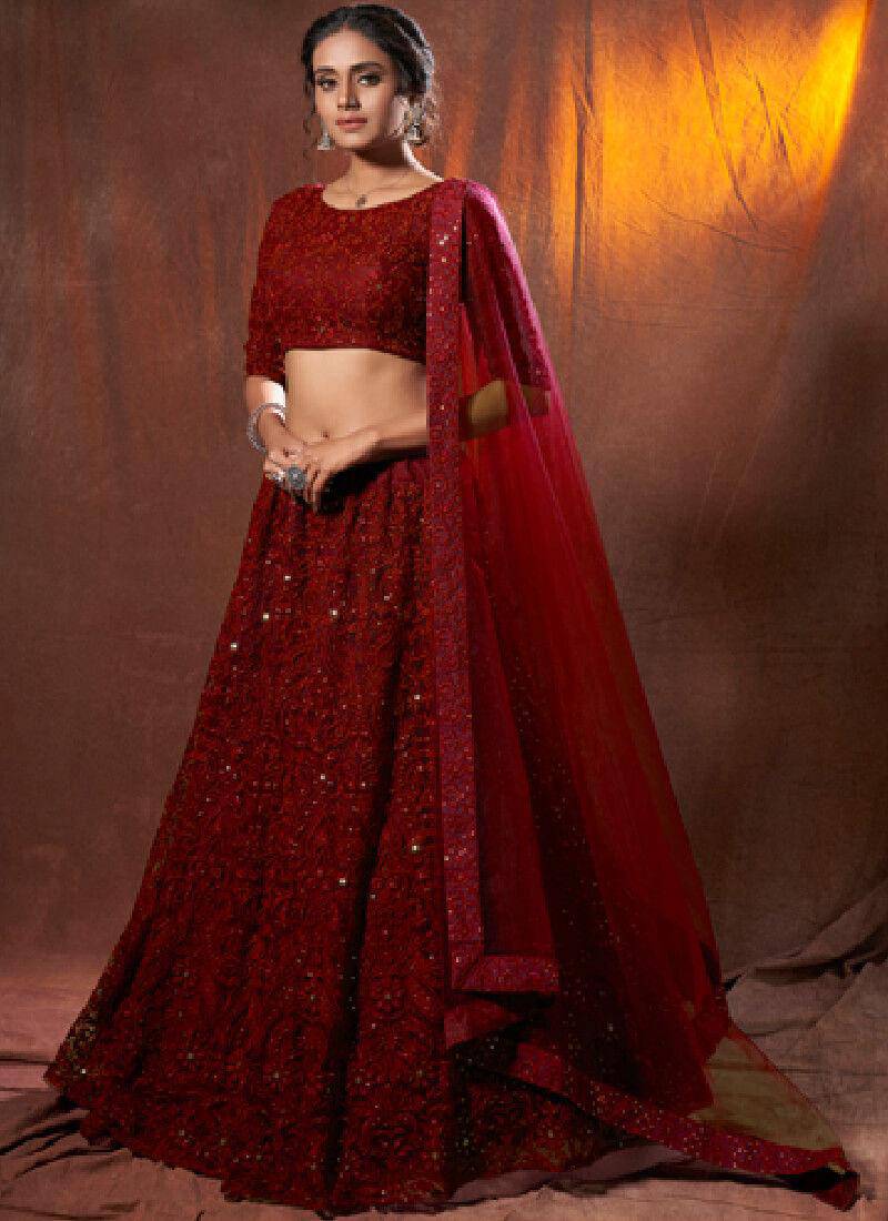 Stylish Maroon Resham Work Detailed Lehenga Choli (Ready to Wear) - Uboric