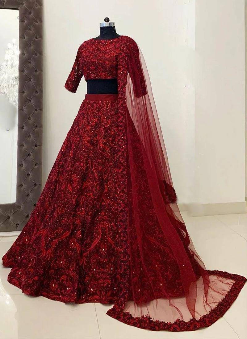 Stylish Maroon Resham Work Detailed Lehenga Choli (Ready to Wear) - Uboric