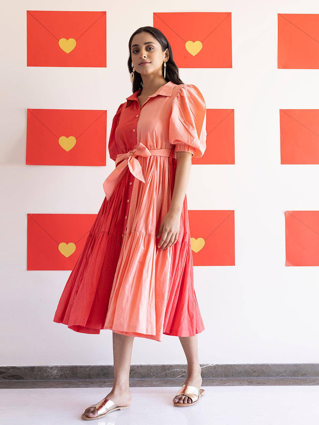 Sun Kissed Coral Midi Dress - Uboric