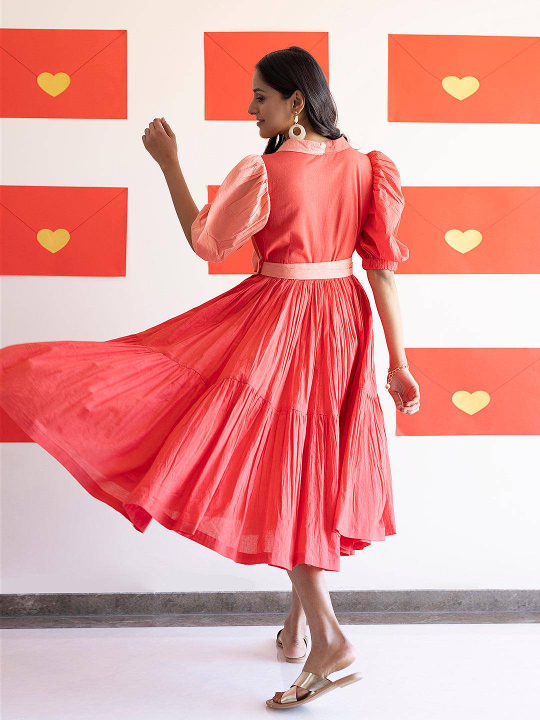 Sun Kissed Coral Midi Dress - Uboric