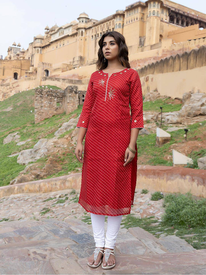 Sunshine Red Leheriya Kurta - Uboric