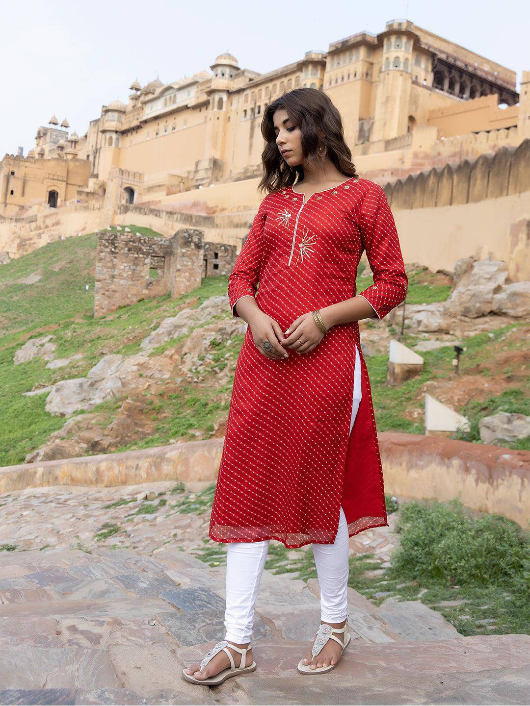 Sunshine Red Leheriya Kurta - Uboric