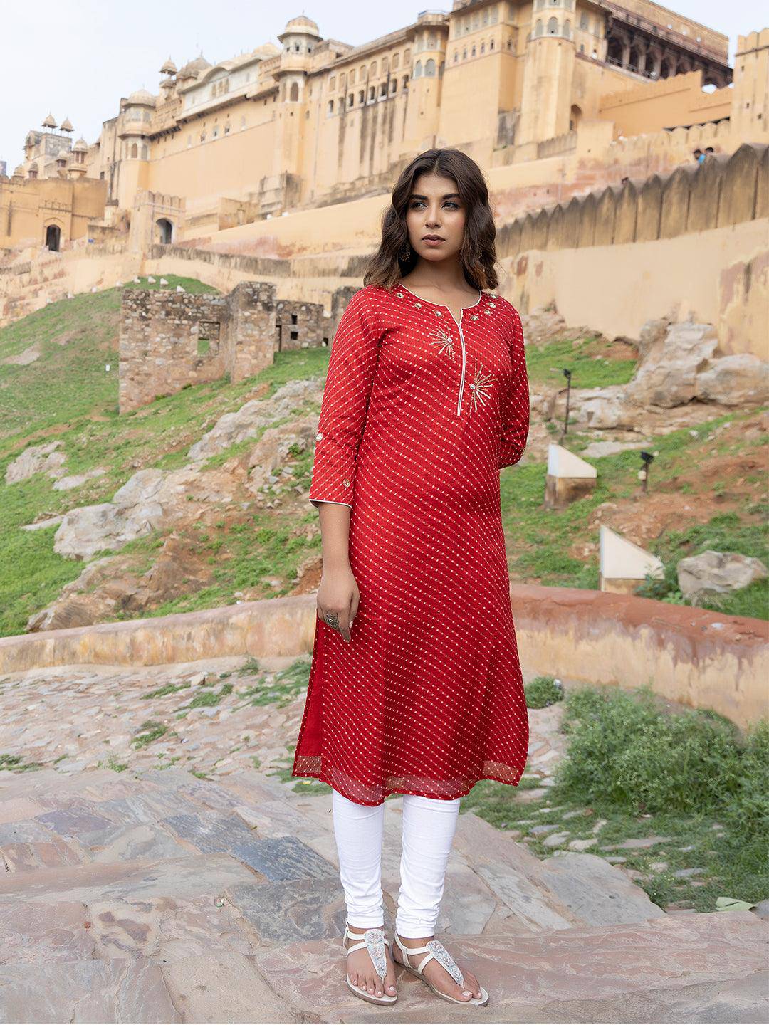 Sunshine Red Leheriya Kurta - Uboric