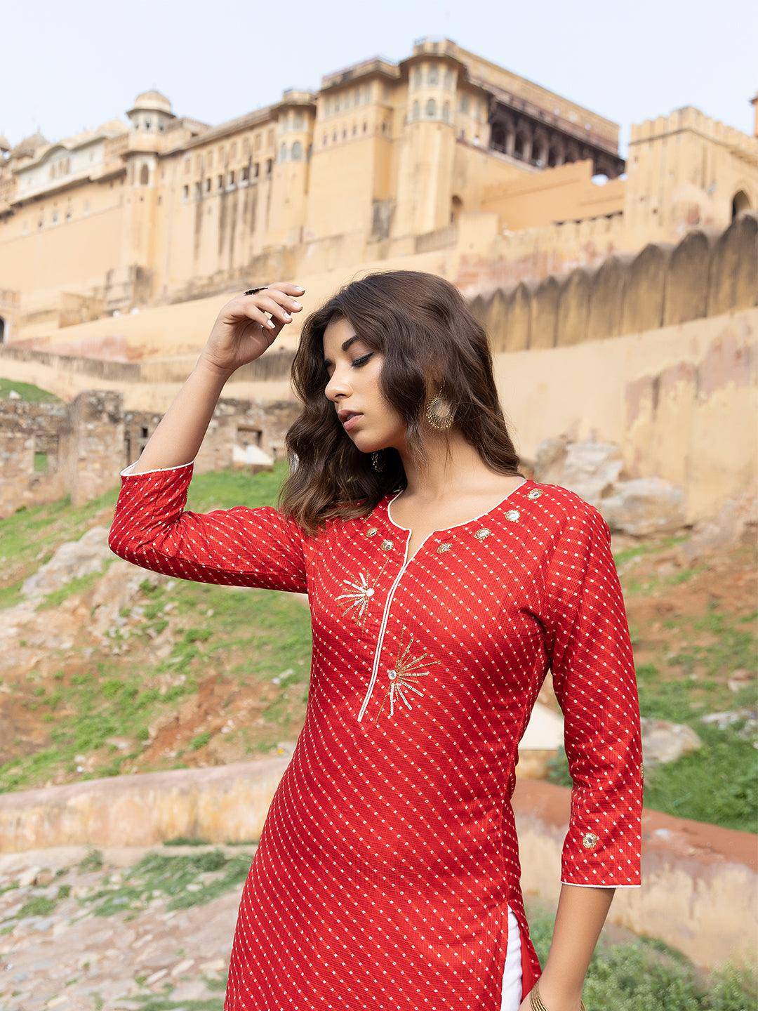 Sunshine Red Leheriya Kurta - Uboric