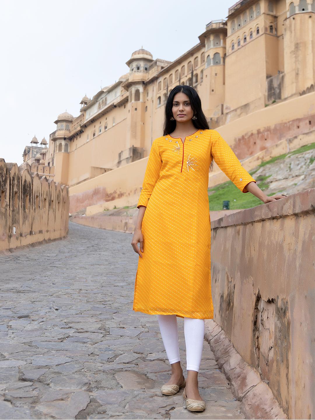 Sunshine Yellow Leheriya Kurta - Uboric