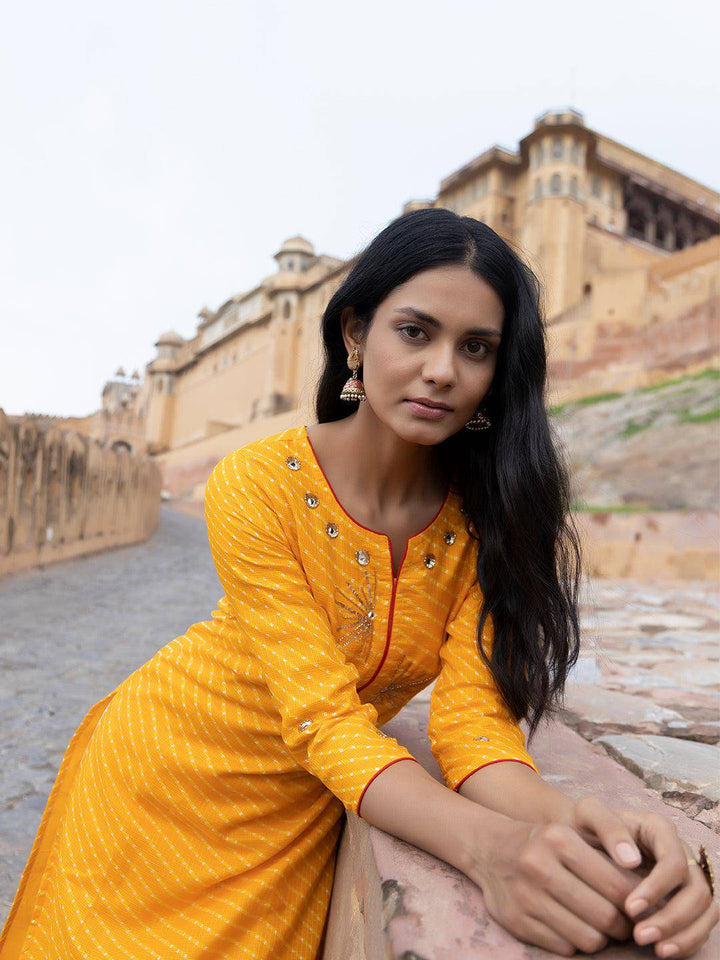 Sunshine Yellow Leheriya Kurta - Uboric