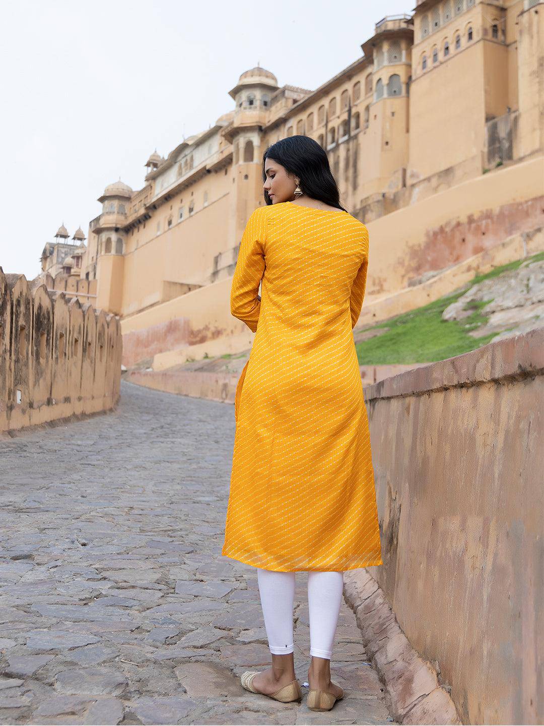 Sunshine Yellow Leheriya Kurta - Uboric