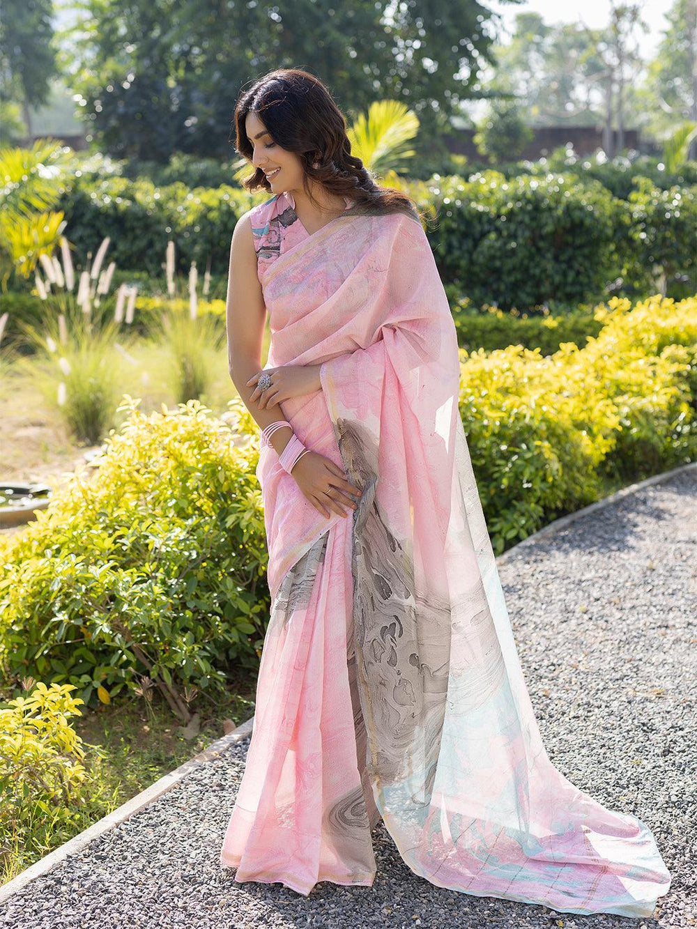 Taffy Marble Chanderi Saree - Uboric