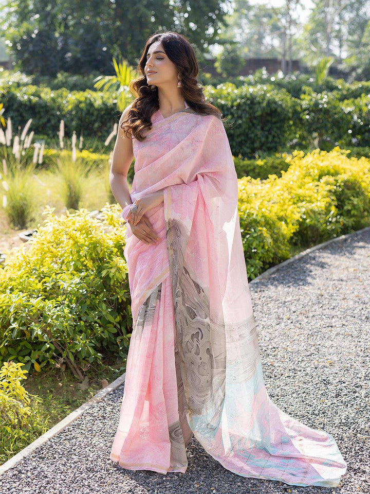 Taffy Marble Chanderi Saree - Uboric