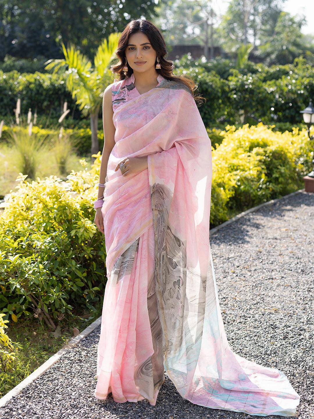 Taffy Marble Chanderi Saree - Uboric