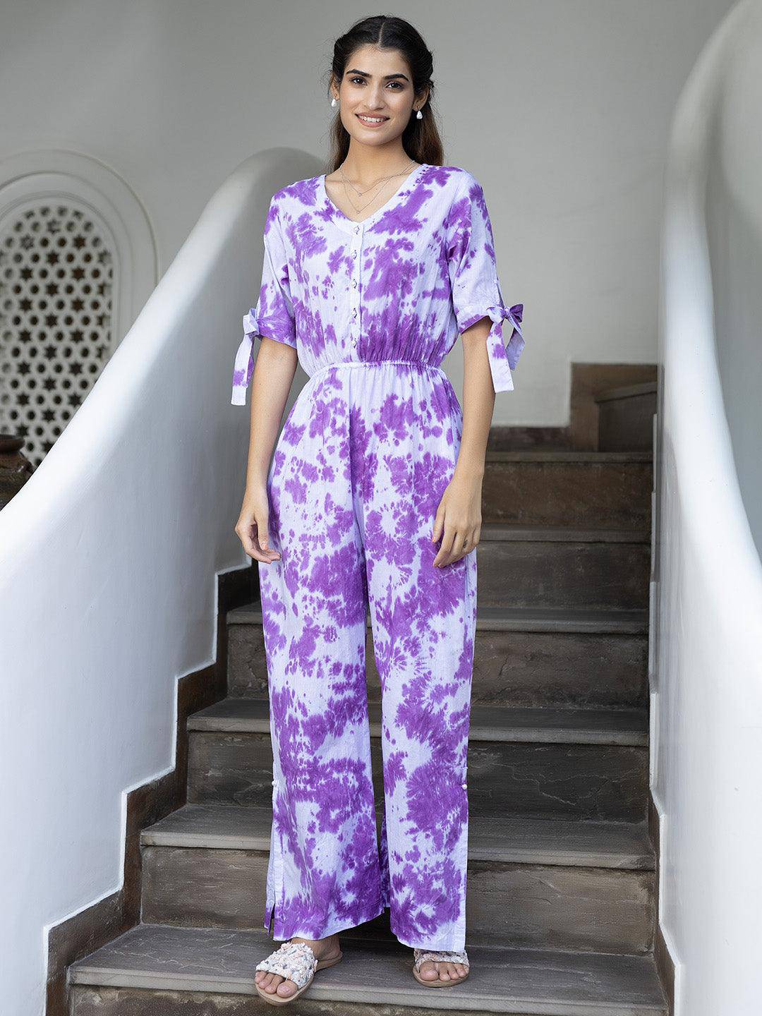 Tanvi Purple Tie-Dye Jumpsuit - Uboric