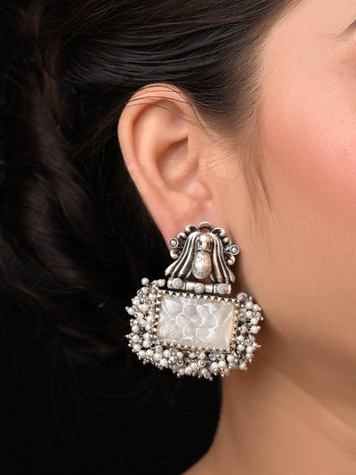 Tashi Smoke White Stone Rectangular Earrings - Uboric