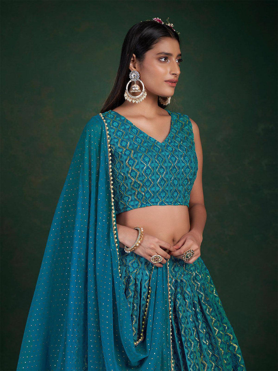 Teal Embroidered Bridal Stitched Lehenga With Blouse - Ready to wear - Uboric