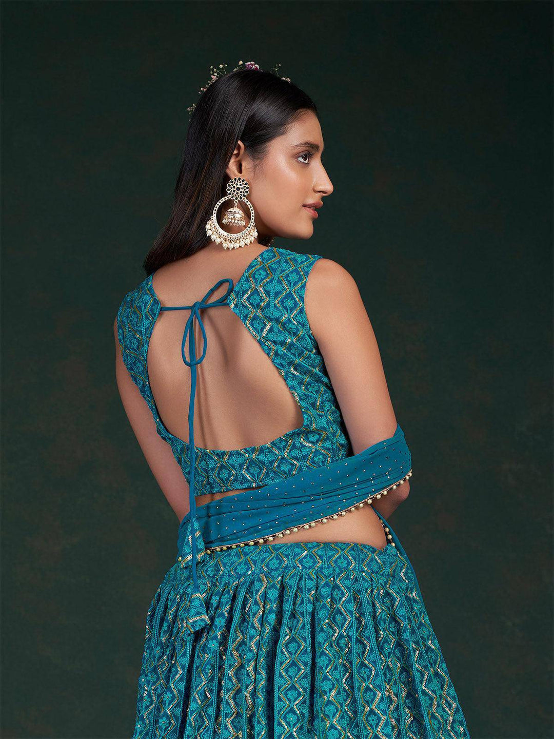 Teal Embroidered Bridal Stitched Lehenga With Blouse - Ready to wear - Uboric