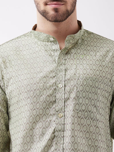 VASTRAMAY Men's Beige Silk Blend Ethnic Shirt - Uboric