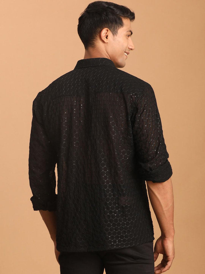 VASTRAMAY Men's Black Fancy Sequined Shirt - Uboric