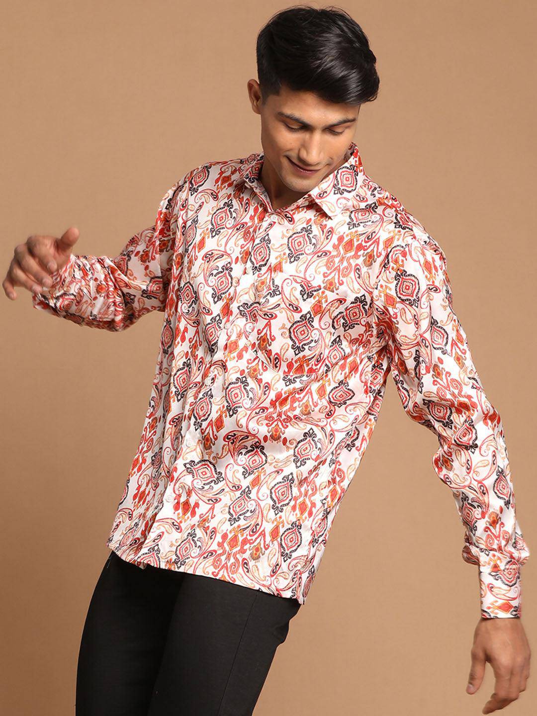 VASTRAMAY Men's Cream Base Cotton Blend Printed Shirt - Uboric