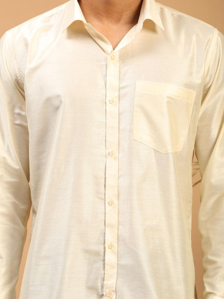 VASTRAMAY Men's Cream Silk Blend Ethnic Shirt - Uboric