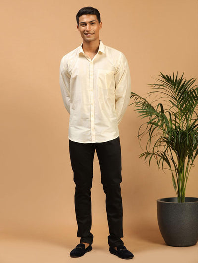 VASTRAMAY Men's Cream Silk Blend Ethnic Shirt - Uboric