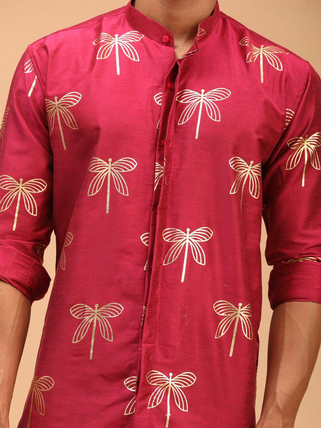 VASTRAMAY Men's Fuchsia Foil Print Shirt - Uboric