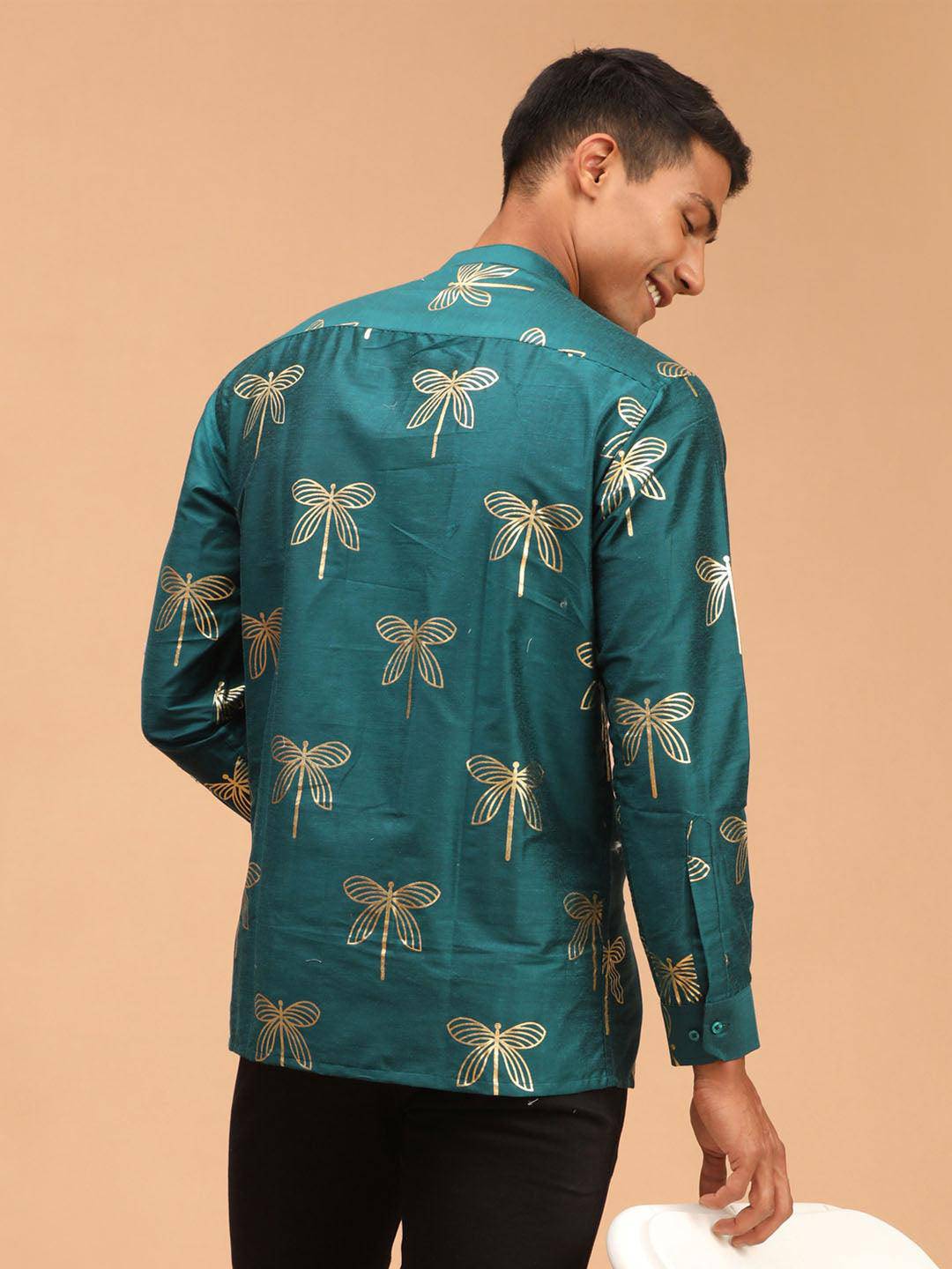 VASTRAMAY Men's Green Foil Print Shirt - Uboric