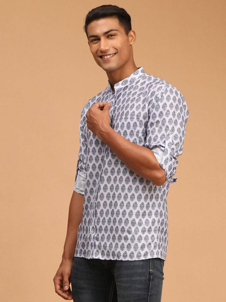 VASTRAMAY Men's Grey Cotton Blend Printed Shirt - Uboric