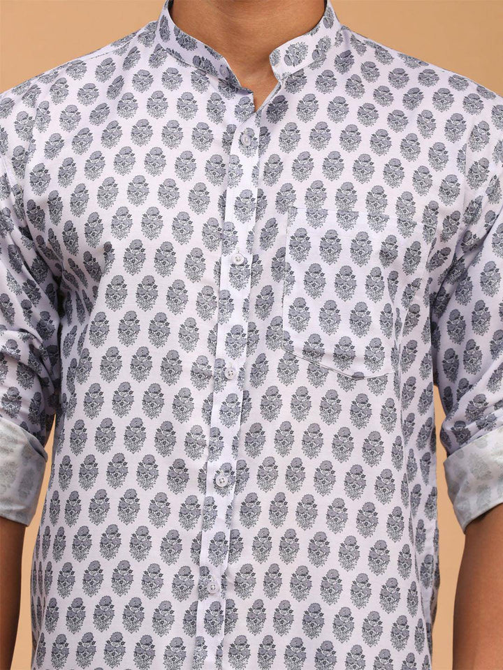 VASTRAMAY Men's Grey Cotton Blend Printed Shirt - Uboric