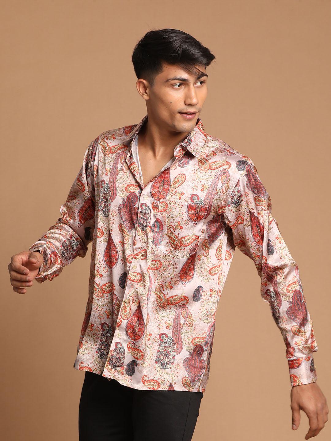 VASTRAMAY Men's Multi-Color Silk Blend Printed Shirt - Uboric