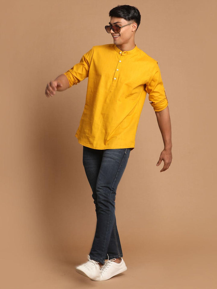 VASTRAMAY Men's Mustard Short Cotton Kurta - Uboric