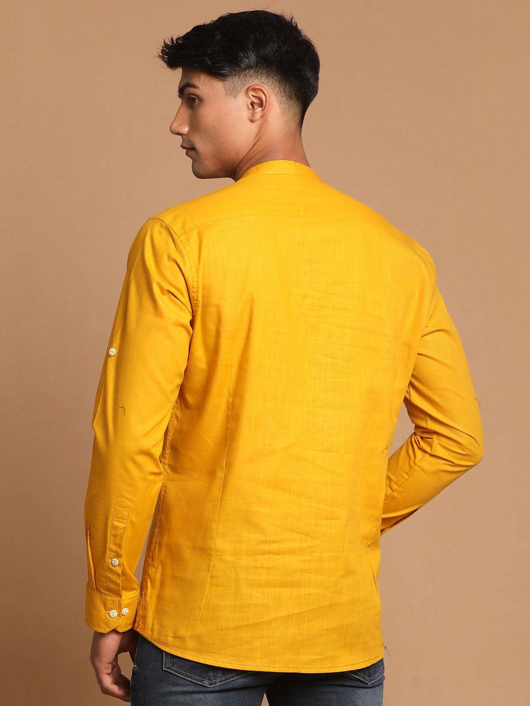 VASTRAMAY Men's Mustard Short Cotton Kurta - Uboric