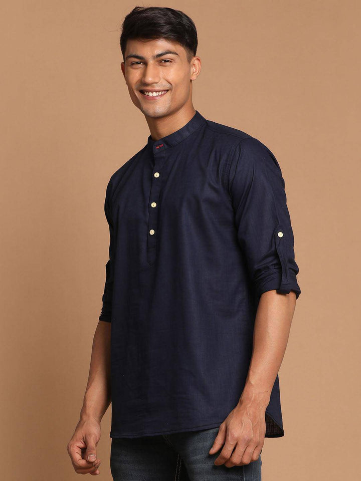 VASTRAMAY Men's Navy Blue Short Cotton Kurta - Uboric