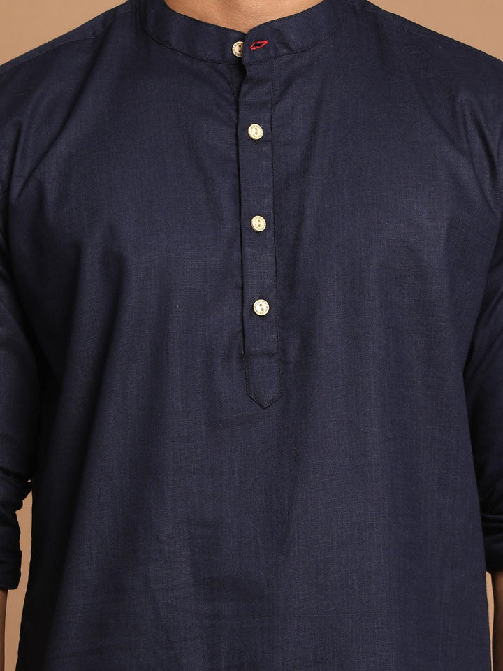 VASTRAMAY Men's Navy Blue Short Cotton Kurta - Uboric