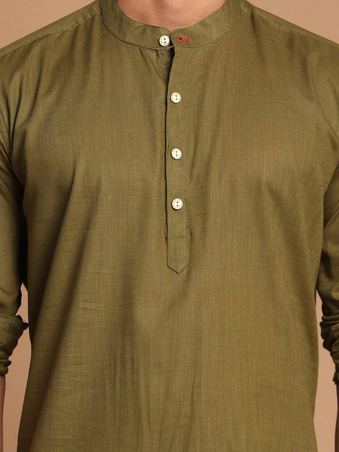 VASTRAMAY Men's Olive Green Short Cotton Kurta - Uboric