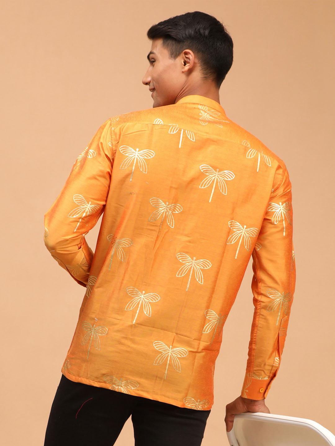 VASTRAMAY Men's Orange Foil Print Shirt - Uboric