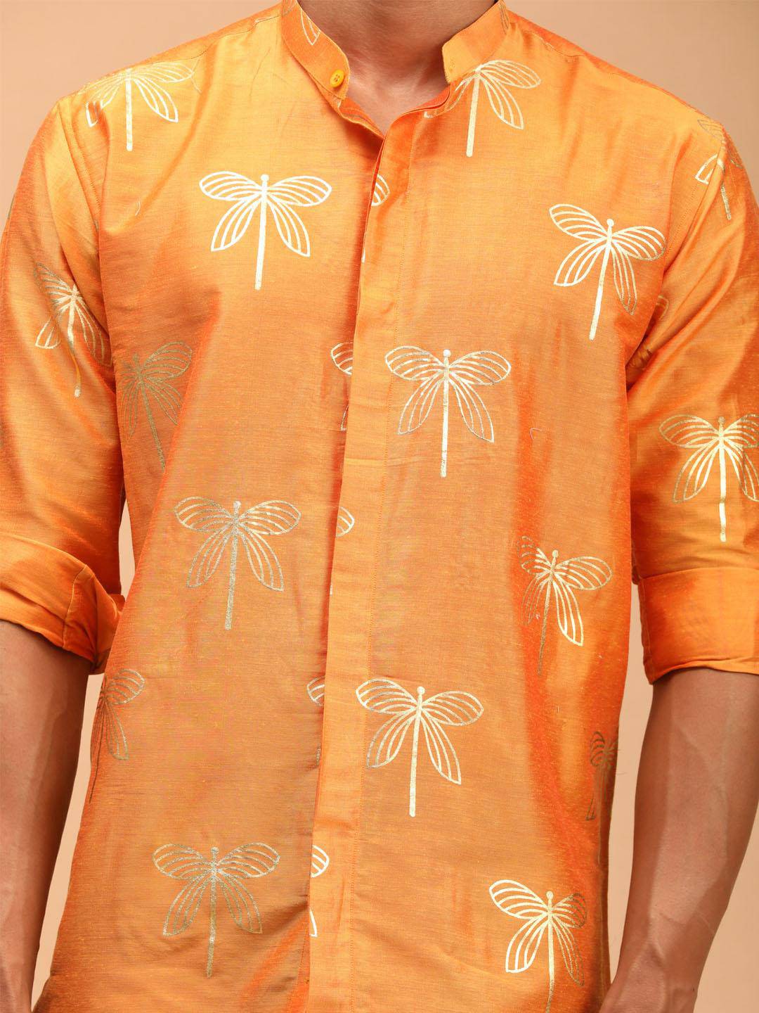 VASTRAMAY Men's Orange Foil Print Shirt - Uboric