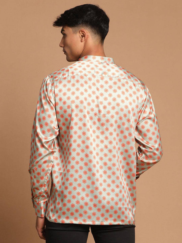 VASTRAMAY Men's Orange Silk Blend Printed Shirt - Uboric