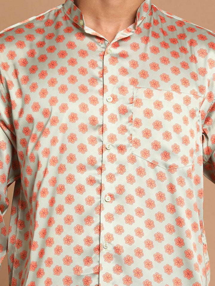 VASTRAMAY Men's Orange Silk Blend Printed Shirt - Uboric