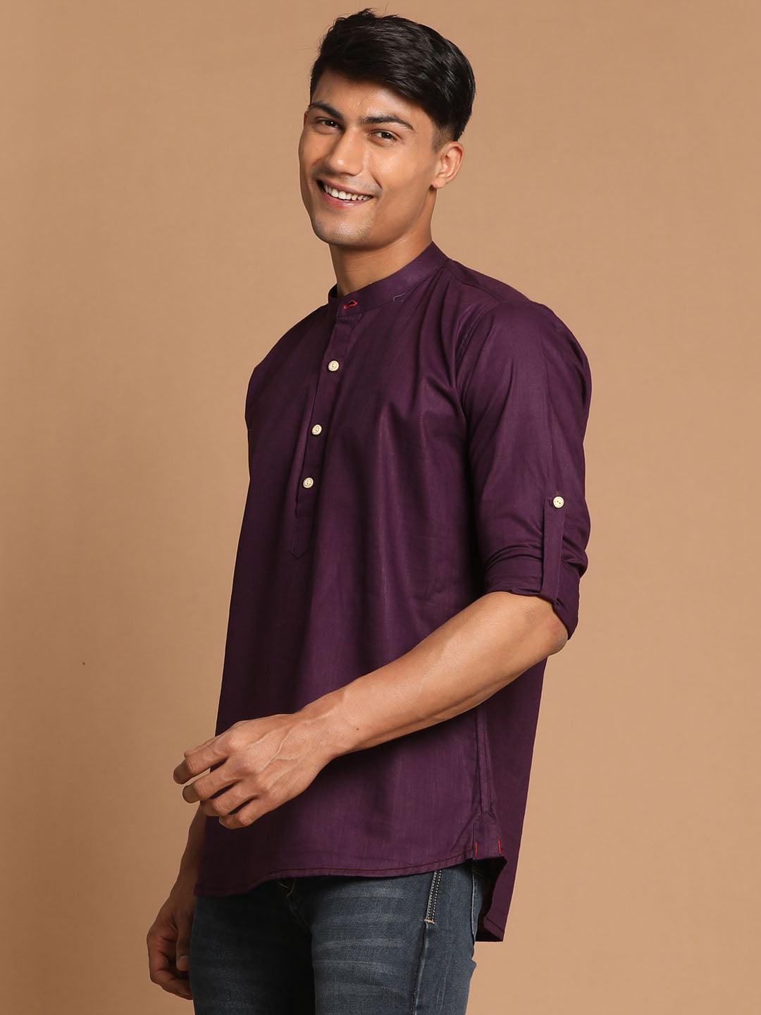 VASTRAMAY Men's Purple Short Cotton Kurta - Uboric