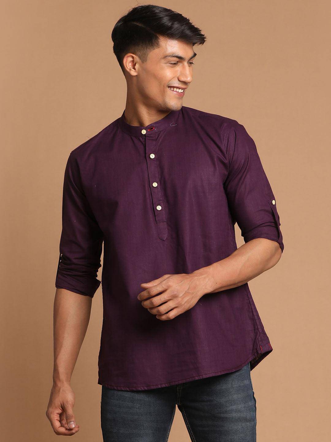 VASTRAMAY Men's Purple Short Cotton Kurta - Uboric