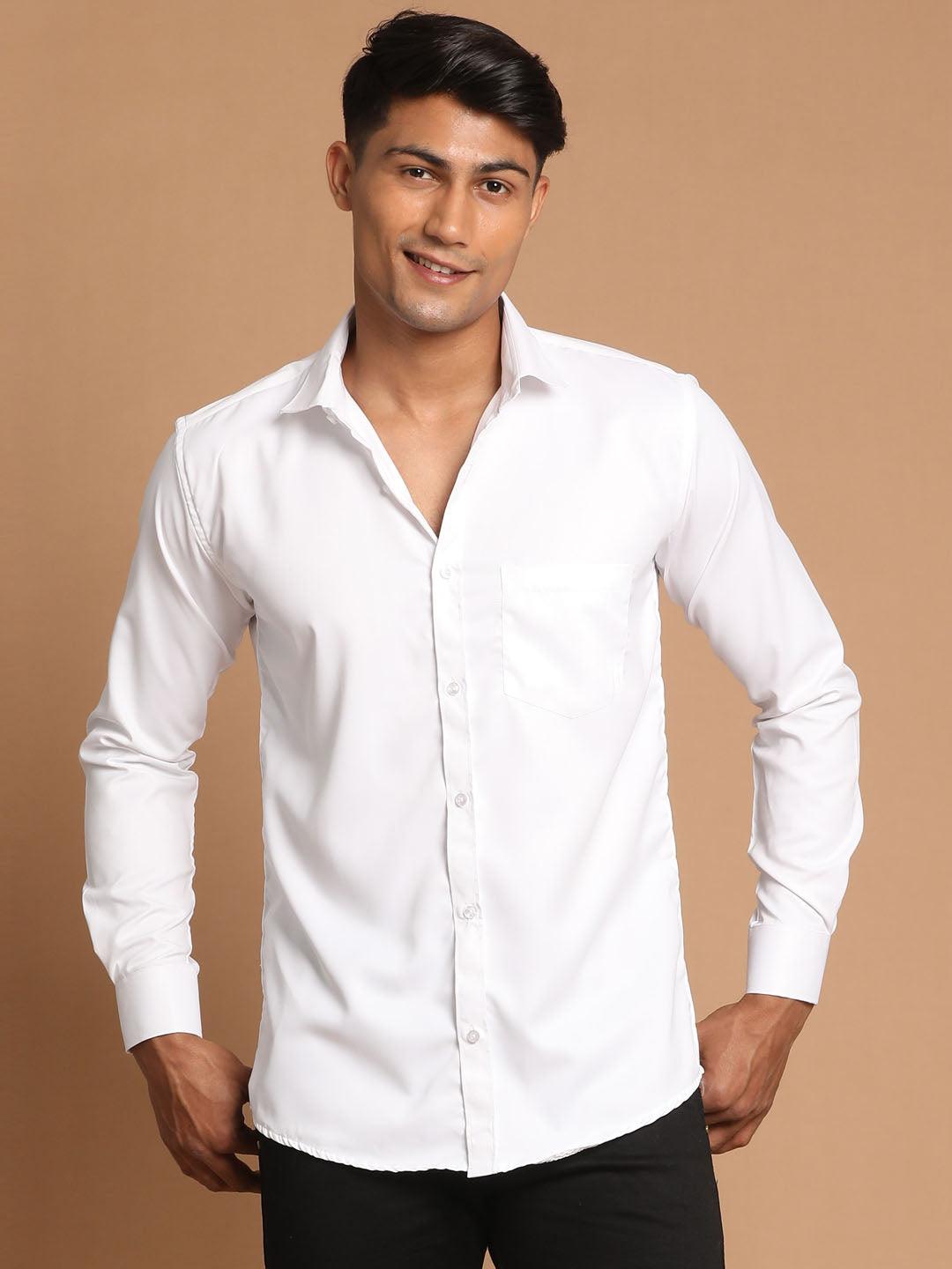 VASTRAMAY Men's White Cotton Solid Shirt - Uboric