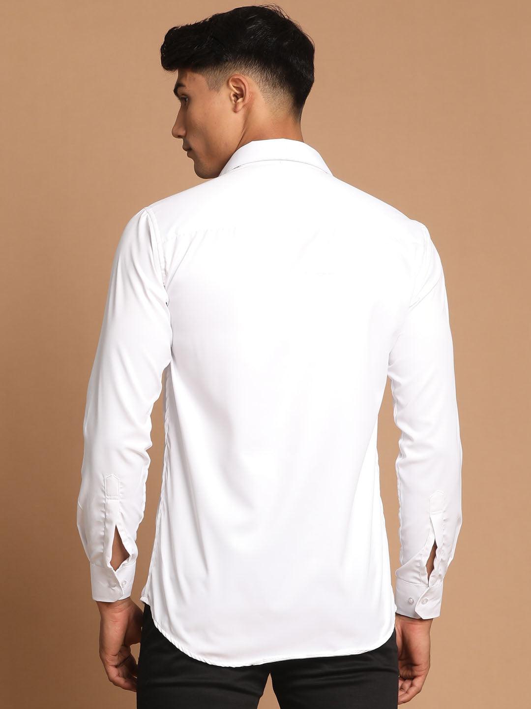 VASTRAMAY Men's White Cotton Solid Shirt - Uboric